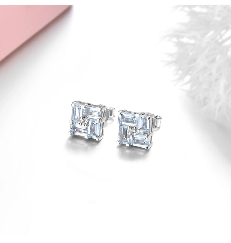 Aquamarine Sterling Silver Stud Earrings