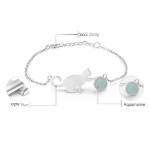 Playing Cat 925 Sterling Bracelets (Aquamarine)