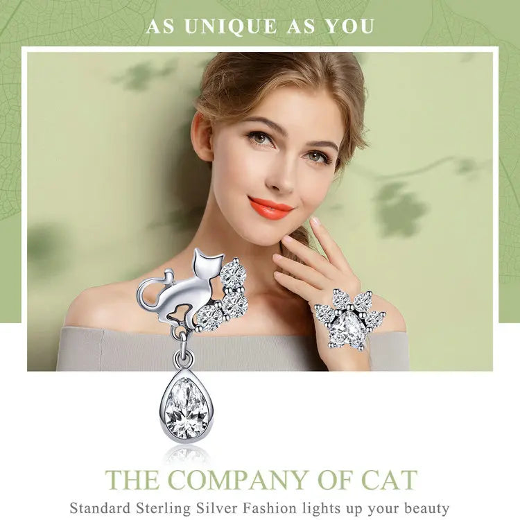 Cat Crystal 925 Sterling Earrings