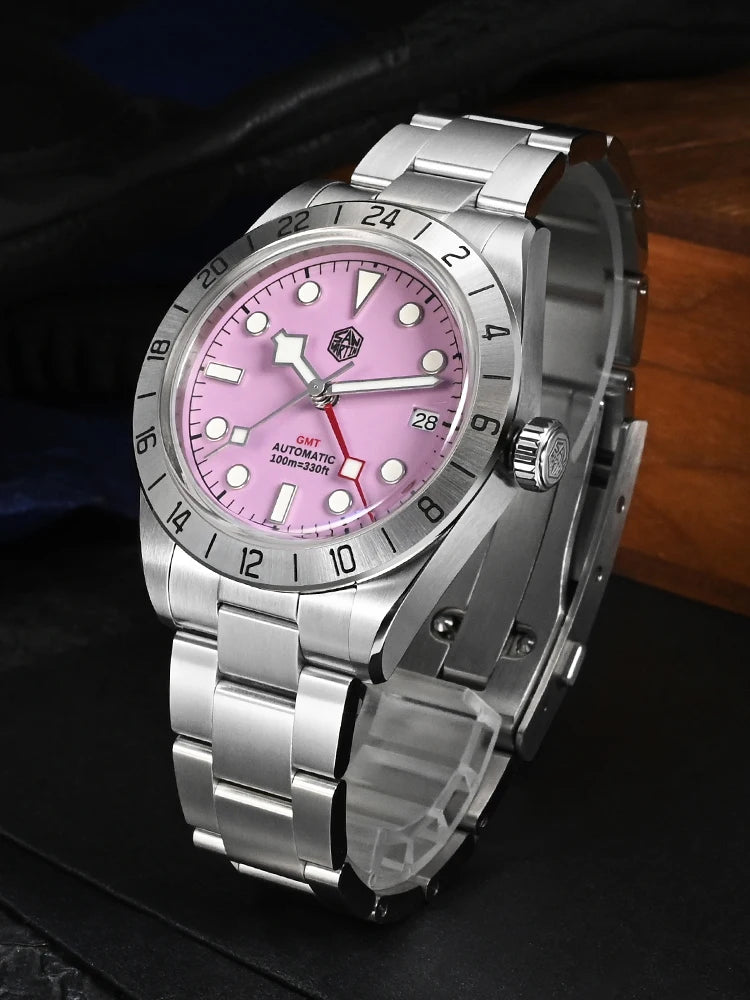 San Martin Pink Dial GMT/NH34 Classic Watch