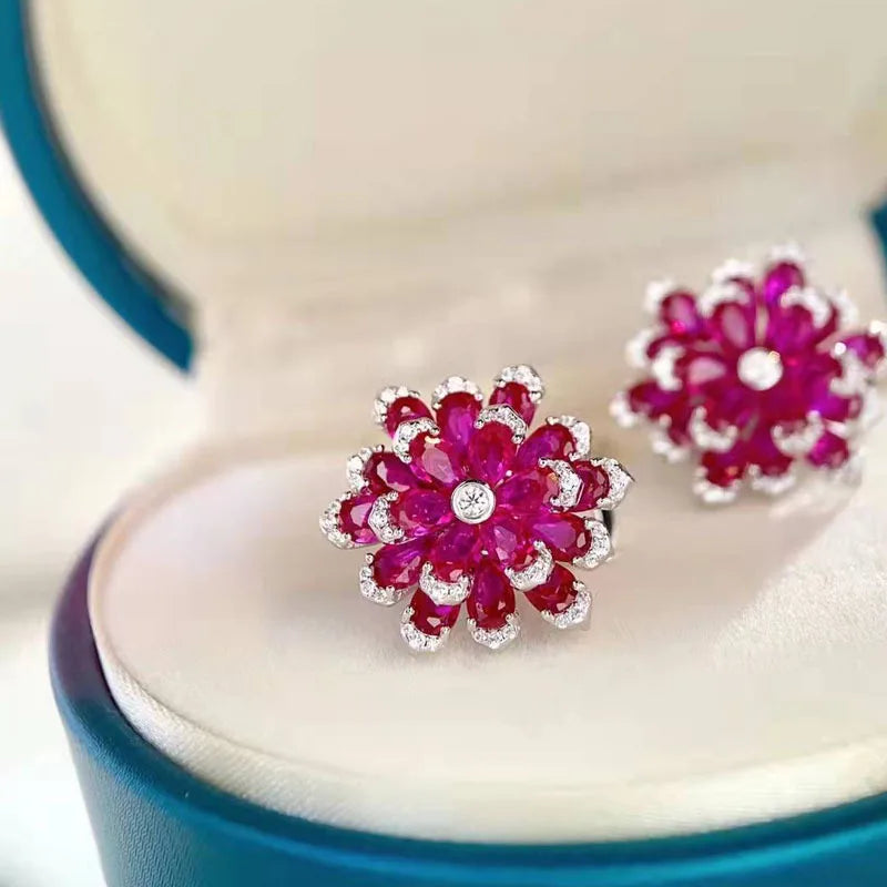 Vintage Ruby Sterling Earrings