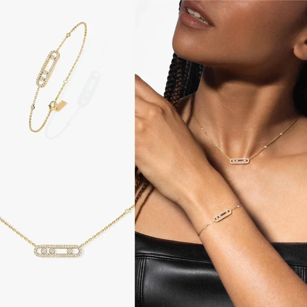 French Style S925 Three Diamond Necklace/Bracelets
