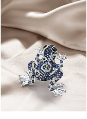 Blue Silver Frog Brooch