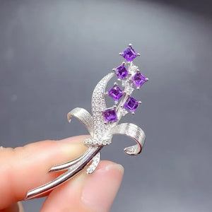 AMETHYST 18K Sterling Brooch