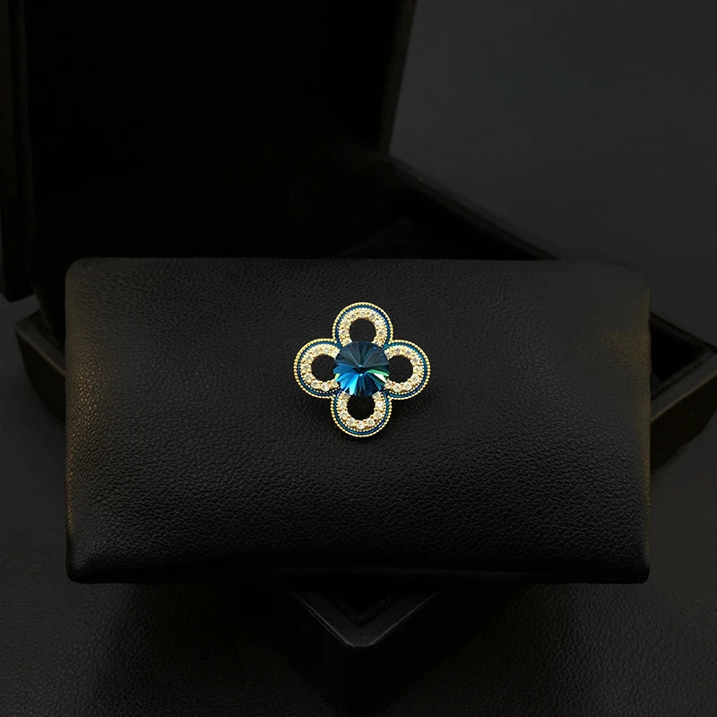 Lucky Blue Clover Collar Pin/Brooch