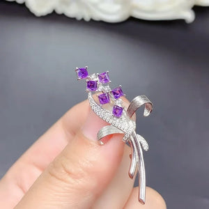 AMETHYST 18K Sterling Brooch