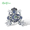 Blue Silver Frog Brooch