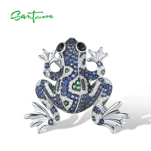 Blue Silver Frog Brooch