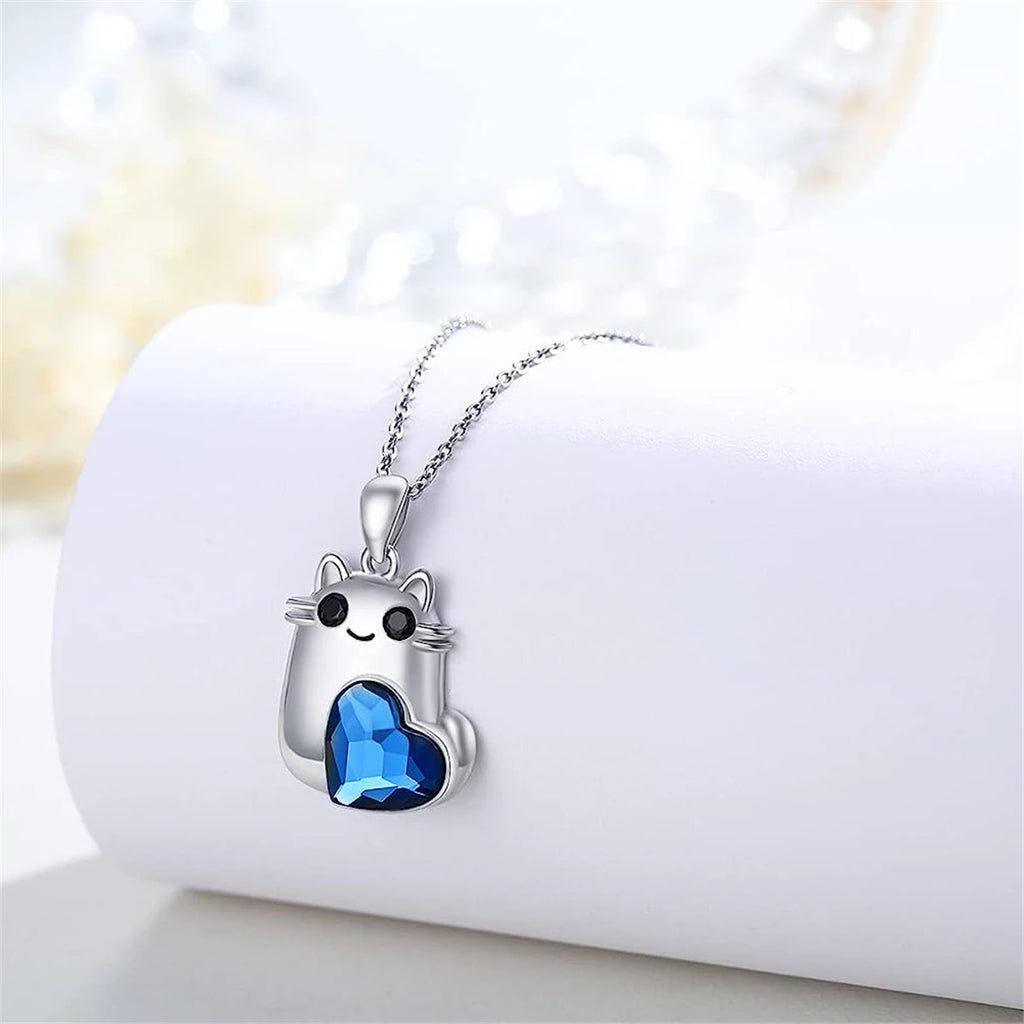 Blue-Heart Cat Necklace