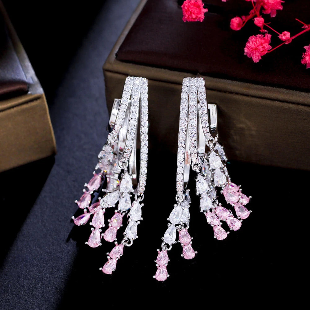 Pink Silver Fashion Earrings