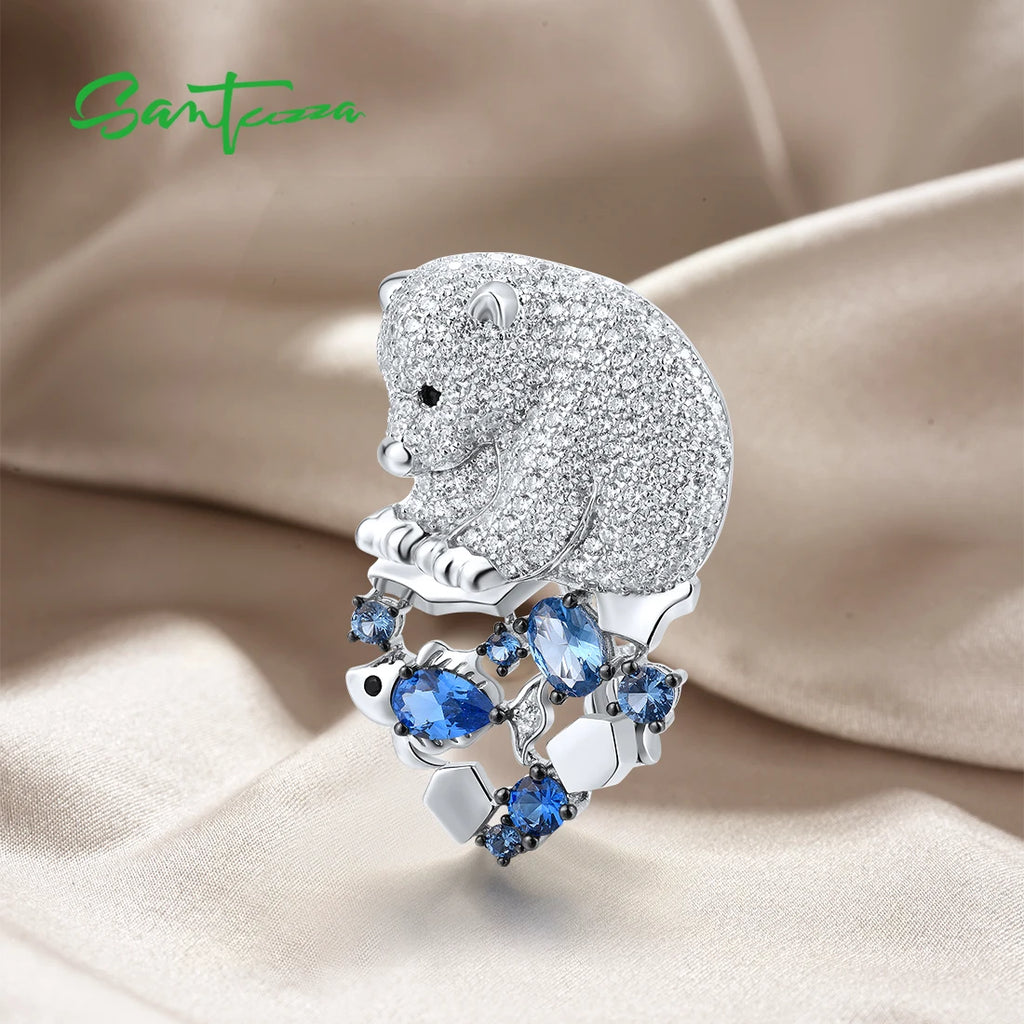 BLUE BEAR Silver Brooch