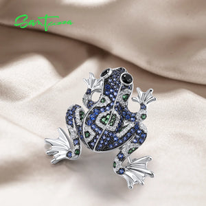 Blue Silver Frog Brooch