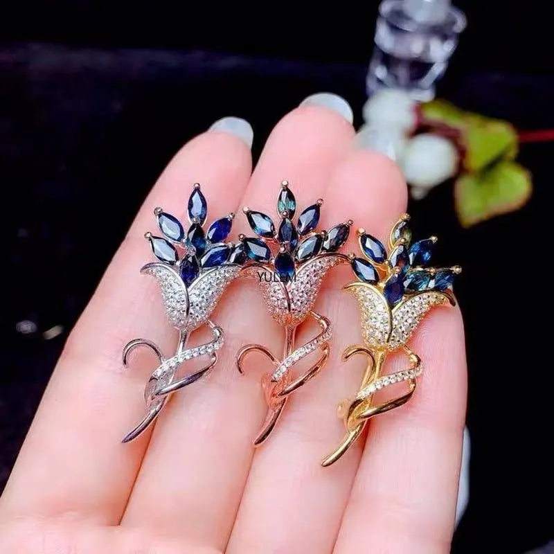 Sapphire Flower Brooches