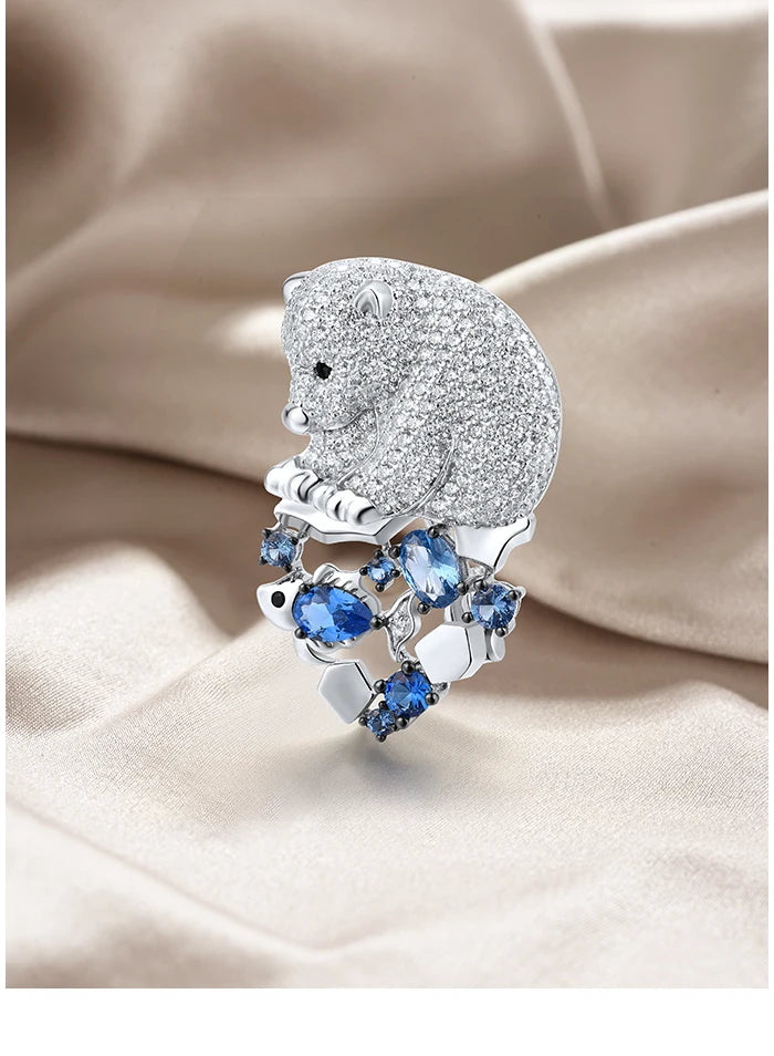 BLUE BEAR Silver Brooch