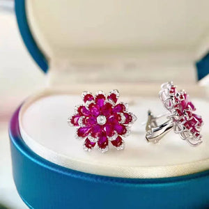 Vintage Ruby 925 Sterling Flower Earrings